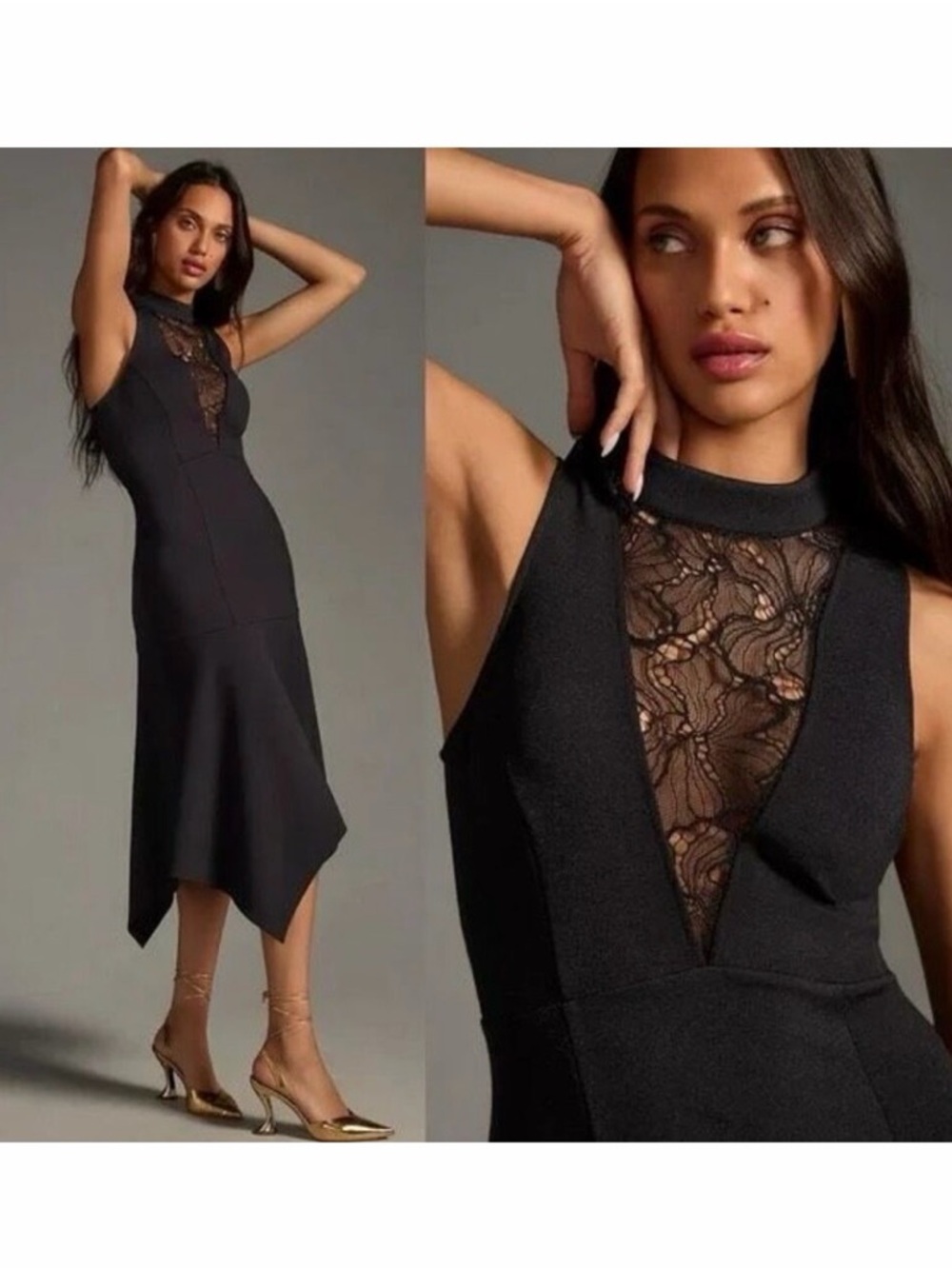 Anthropologie Black Asymmetric Midi Dress - Picture 2 of 13
